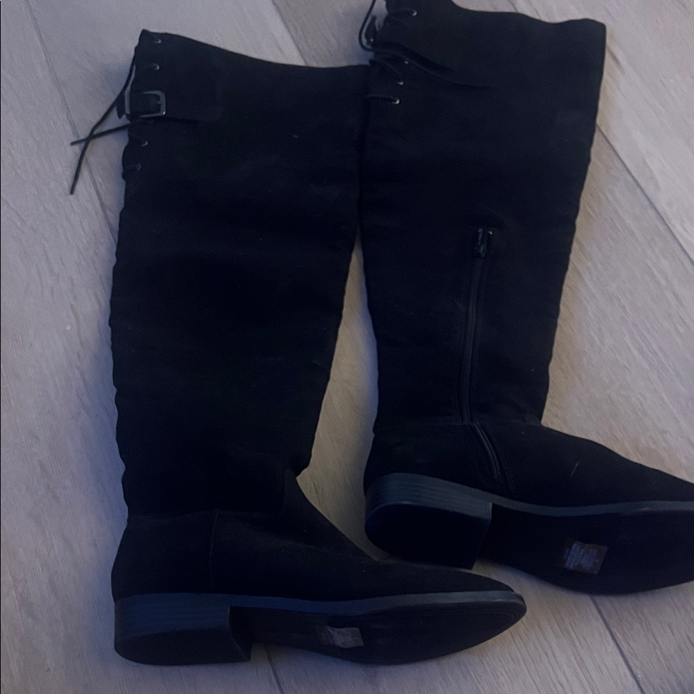 Express Black Knee-High Lace & Buckle Boots